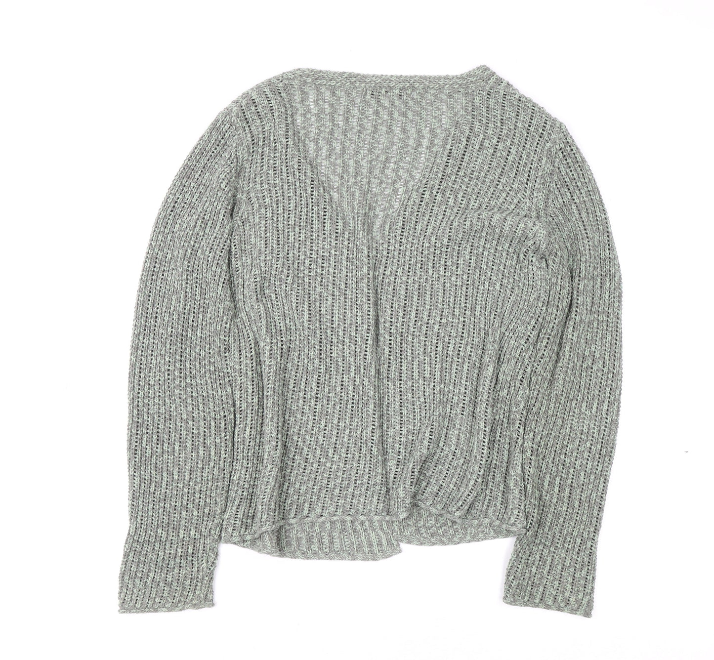 Laura Ashley Women Grey Knit Cardigan L Acrylic Cotton V-Neck
