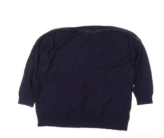 Bonmarché Women’s Blue Jewel Neck Long Sleeve Pullover Jumper Size 18