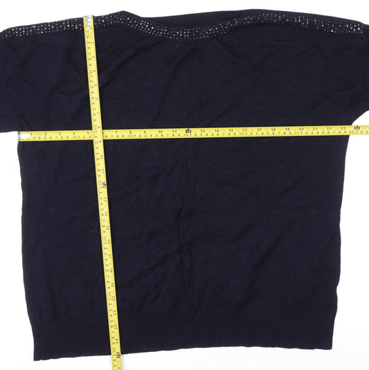 Bonmarché Women’s Blue Jewel Neck Long Sleeve Pullover Jumper Size 18