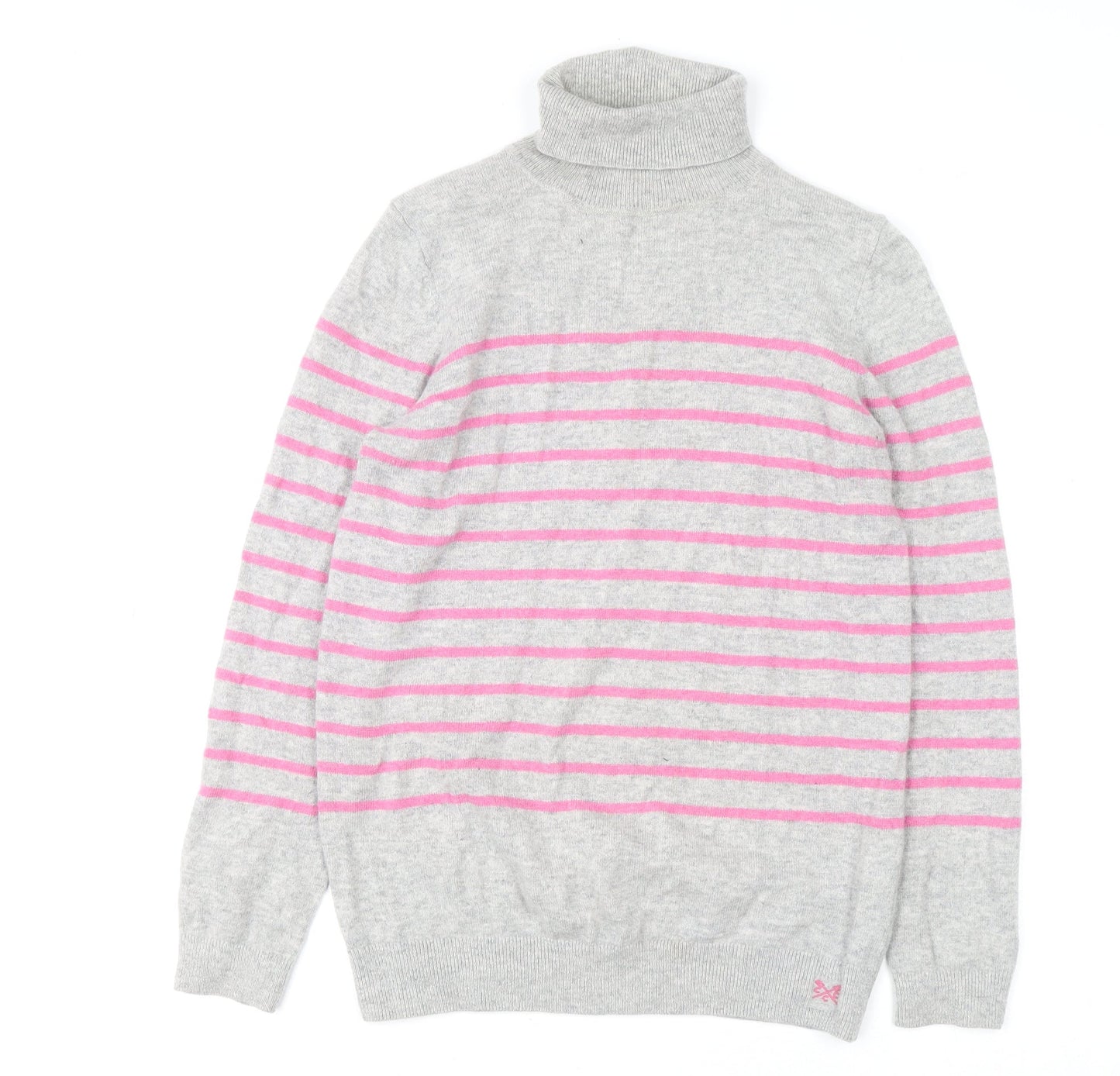 Crew Clothing Womens Grey Pink Stripe Roll Neck Jumper Size 10