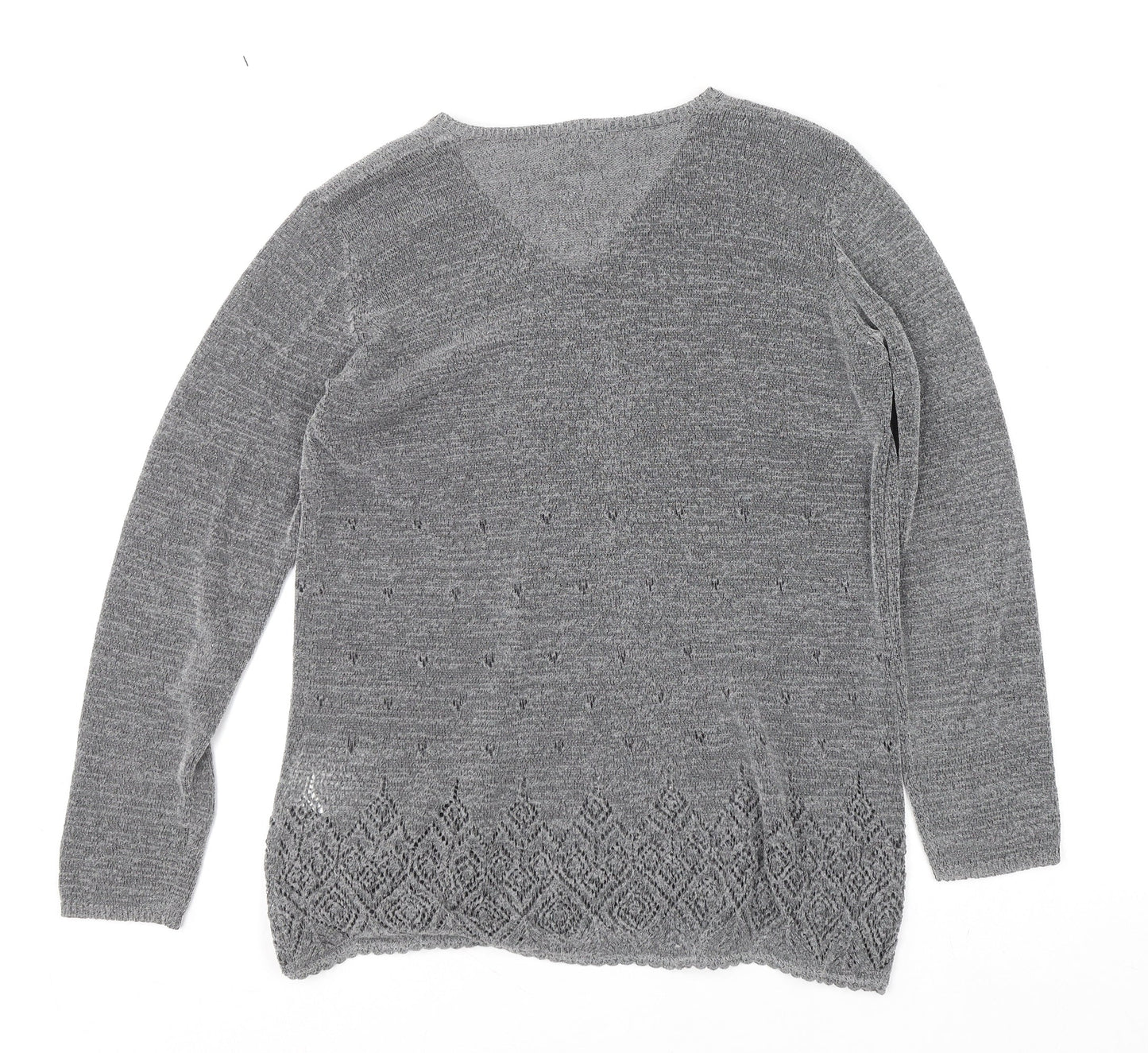 Next Women Grey V-Neck Knit Geometric Pullover Jumper M