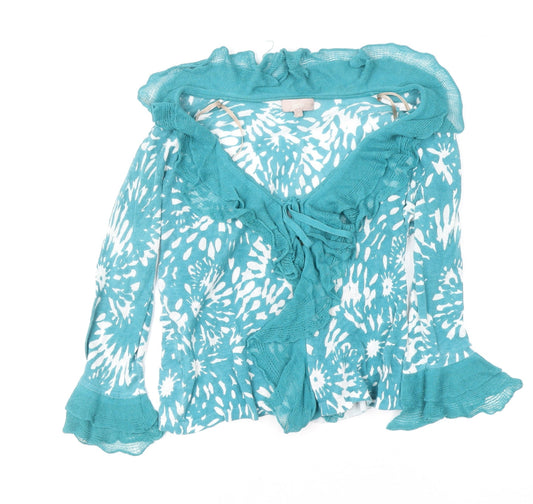 Soon Women's Blue Floral Ruffle Wrap Blouse Size 14