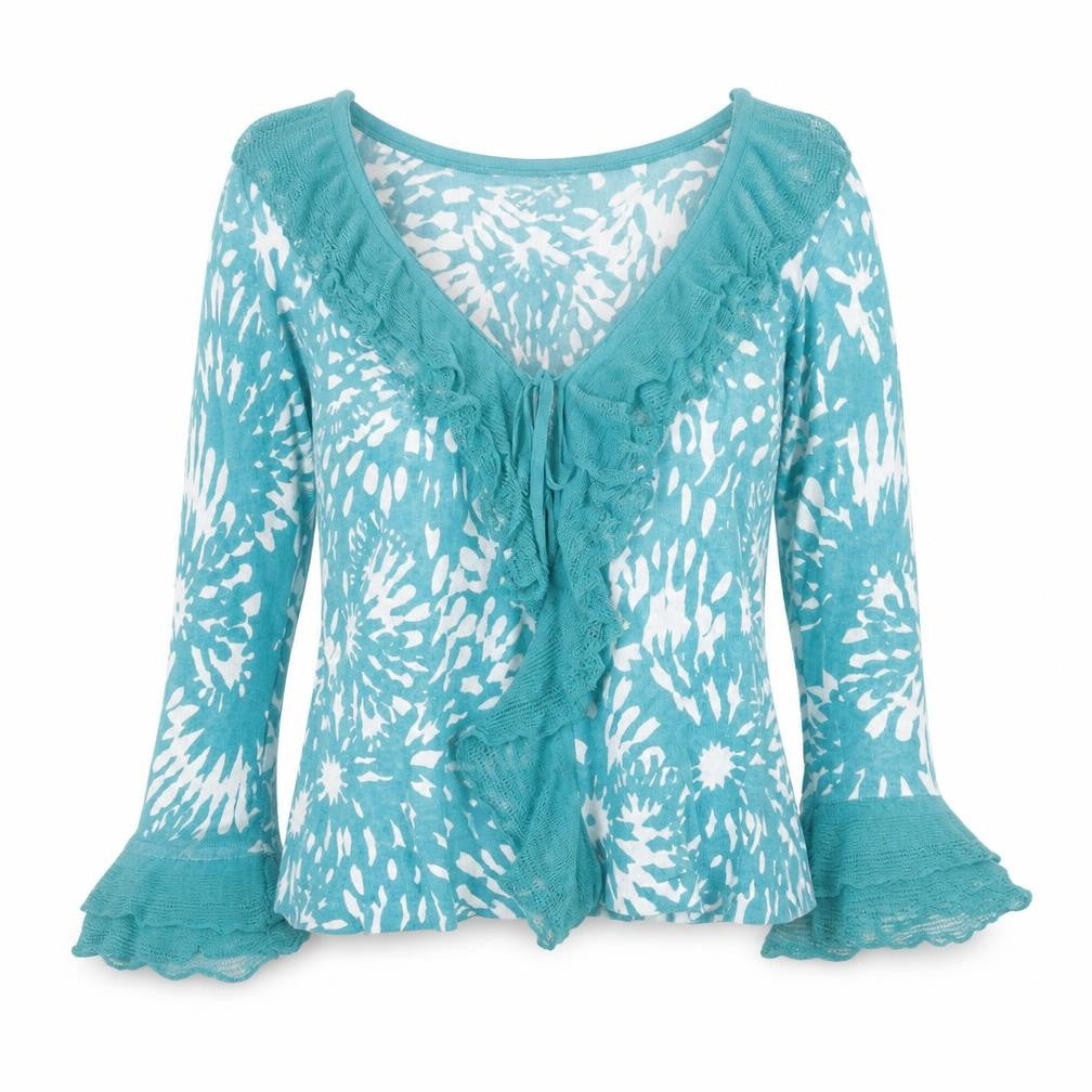 Soon Women's Blue Floral Ruffle Wrap Blouse Size 14