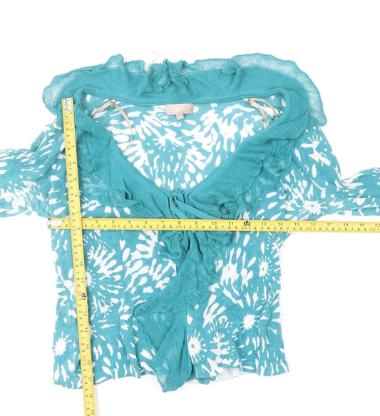 Soon Women's Blue Floral Ruffle Wrap Blouse Size 14