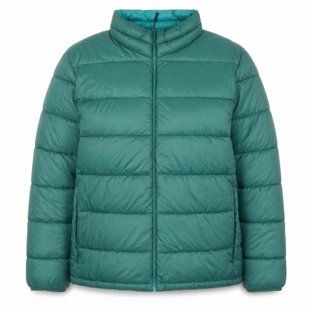 Front view of Dunnes women’s green 3xl puffer jacket shower resistant thermal