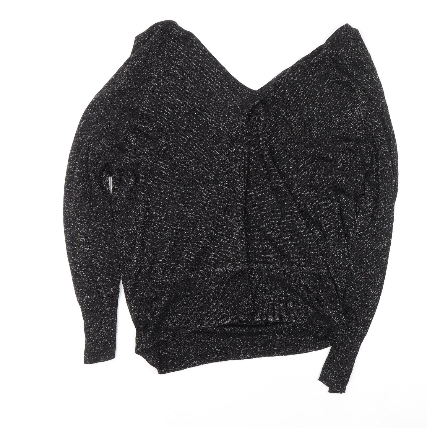 Next Women Black Size 14 Sparkle Cold Shoulder V-Neck Knit Blouse