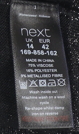 Next Women Black Size 14 Sparkle Cold Shoulder V-Neck Knit Blouse