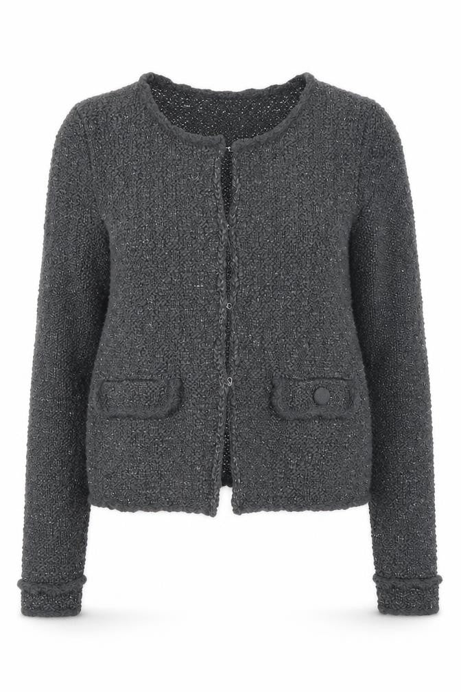 Front view of Anne Weyburn Women’s Grey Chunky-Knit Long Sleeve Cardigan, size UK 14/16
