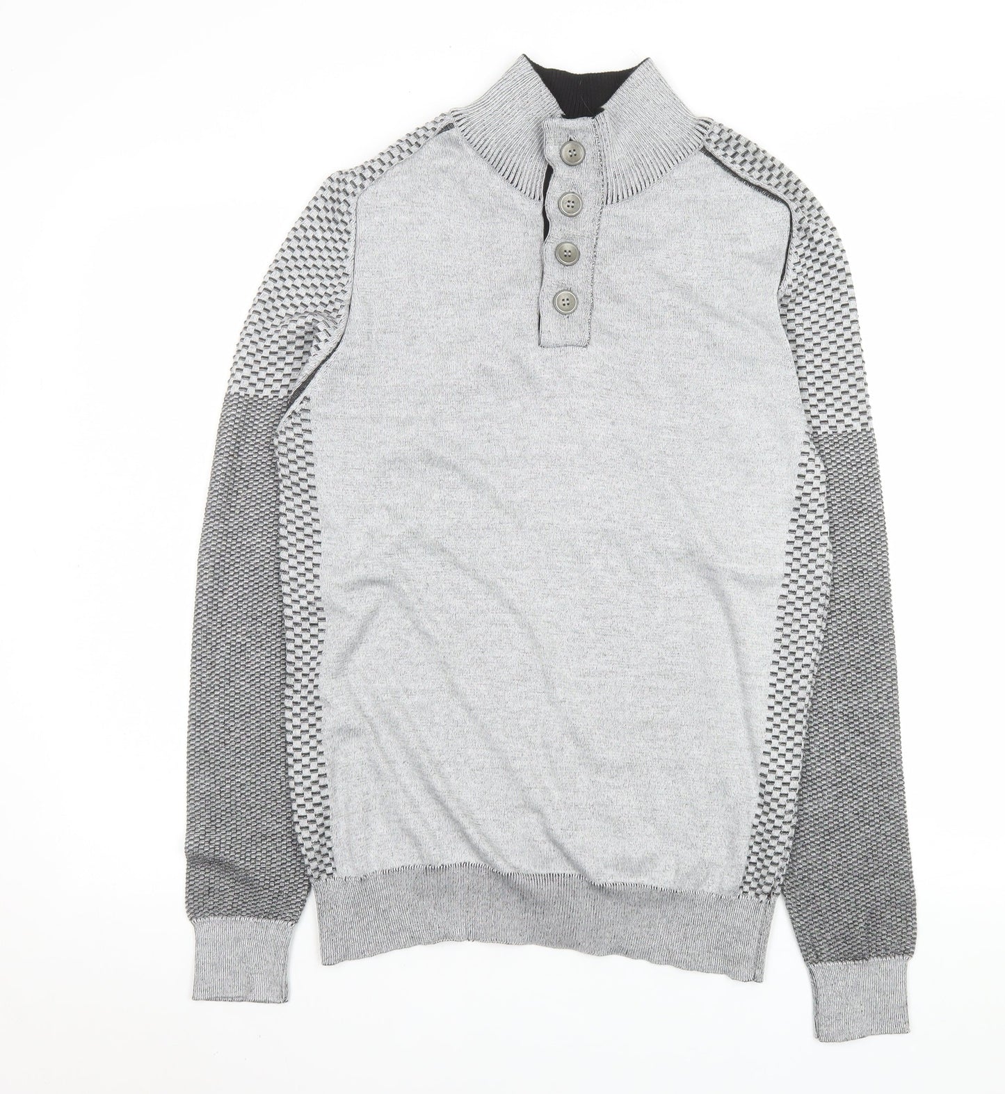 Enzo Di Capri Men's Grey XL Henley Knit Jumper High Neck