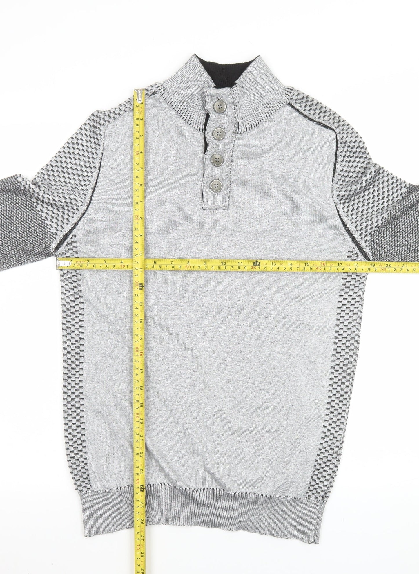 Enzo Di Capri Men's Grey XL Henley Knit Jumper High Neck