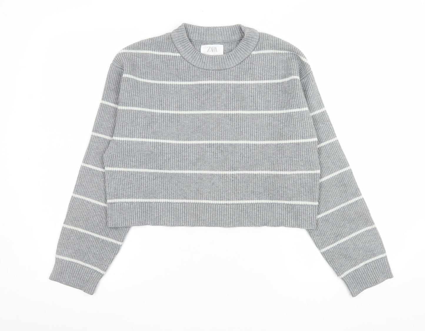 Zara Girls Grey Striped Knit Pullover Jumper Size 11-12 Years
