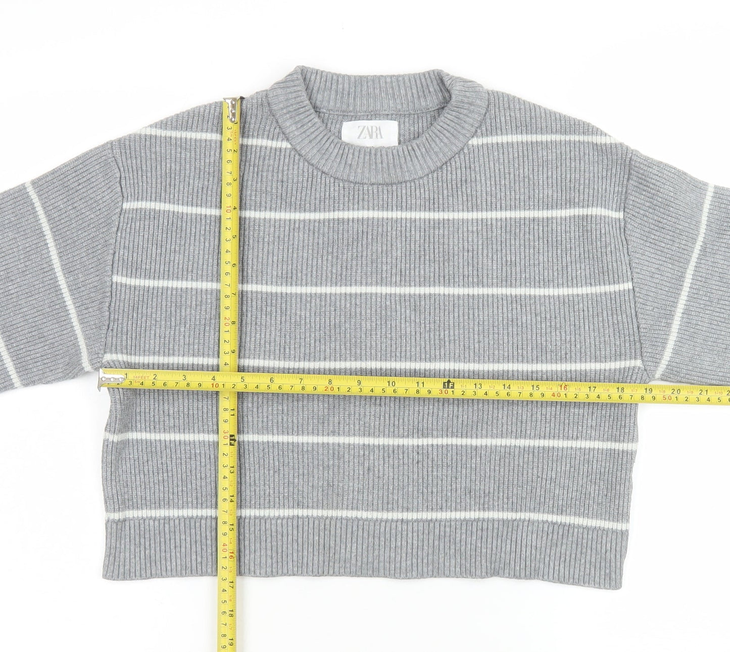 Zara Girls Grey Striped Knit Pullover Jumper Size 11-12 Years