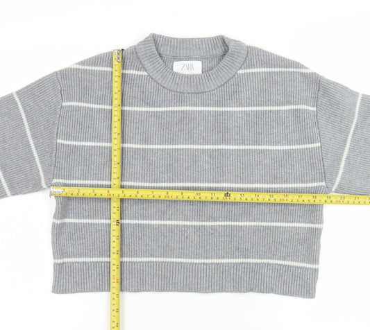 Zara Girls Grey Striped Knit Pullover Jumper Size 11-12 Years