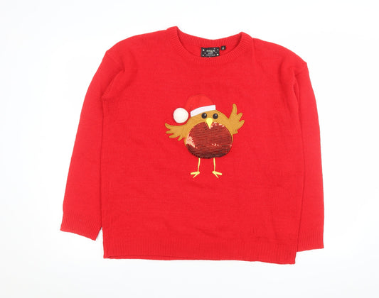 Brave Soul Women’s Red Christmas Jumper Size 14 Robin Sequin Knit
