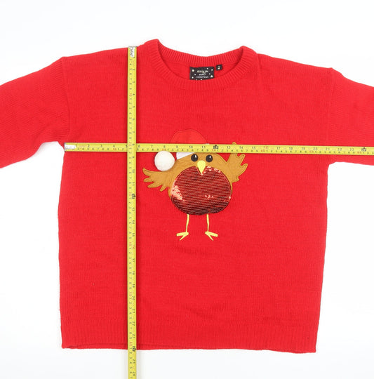 Brave Soul Women’s Red Christmas Jumper Size 14 Robin Sequin Knit