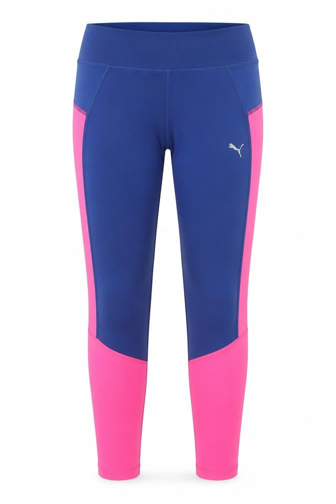 Front view of Puma Women's Blue Pink Leggings, size 14, Compression Running Trousers