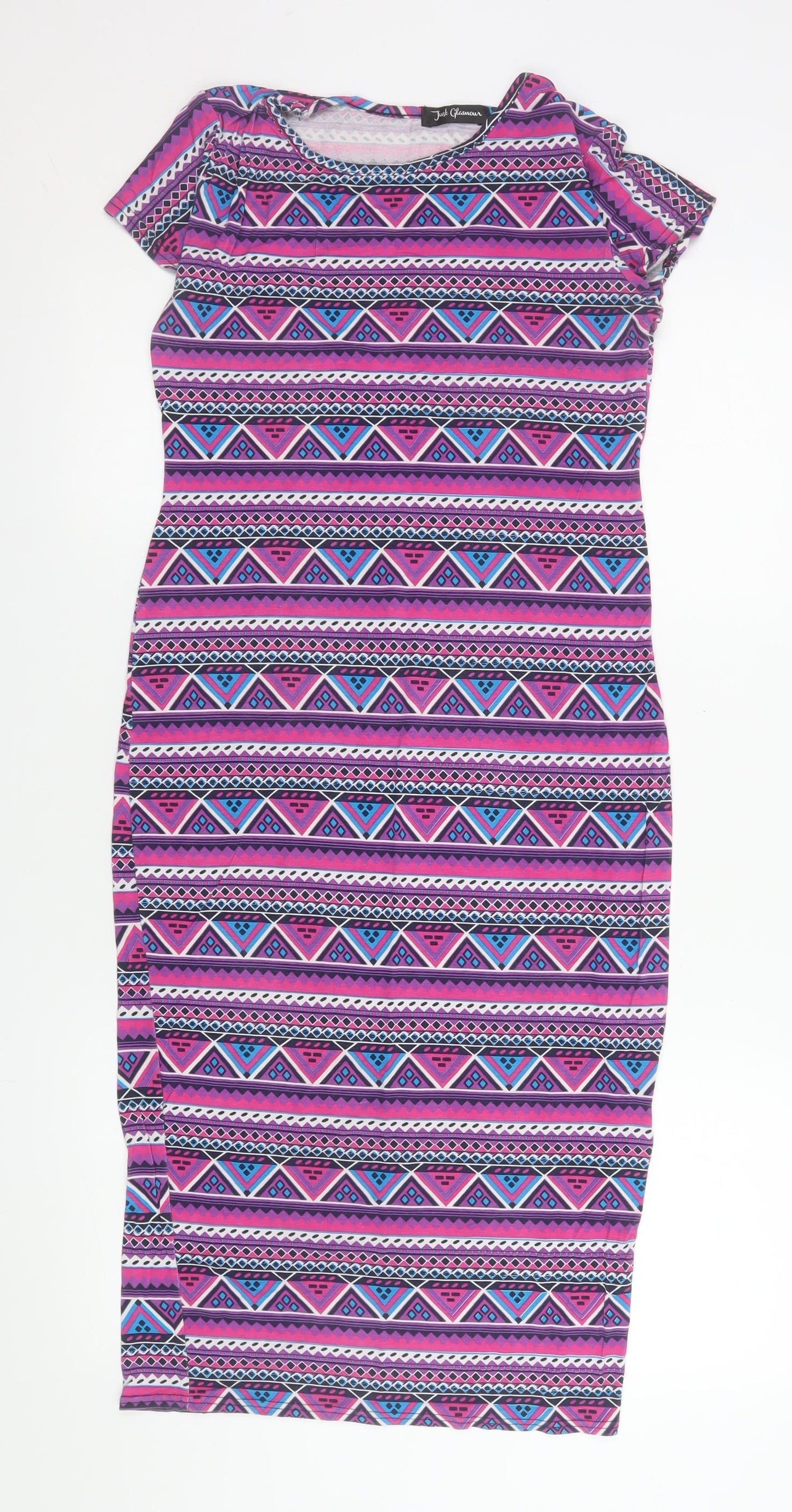 Just Glamour Womens Multicoloured Geometric Bodycon Midi Dress M