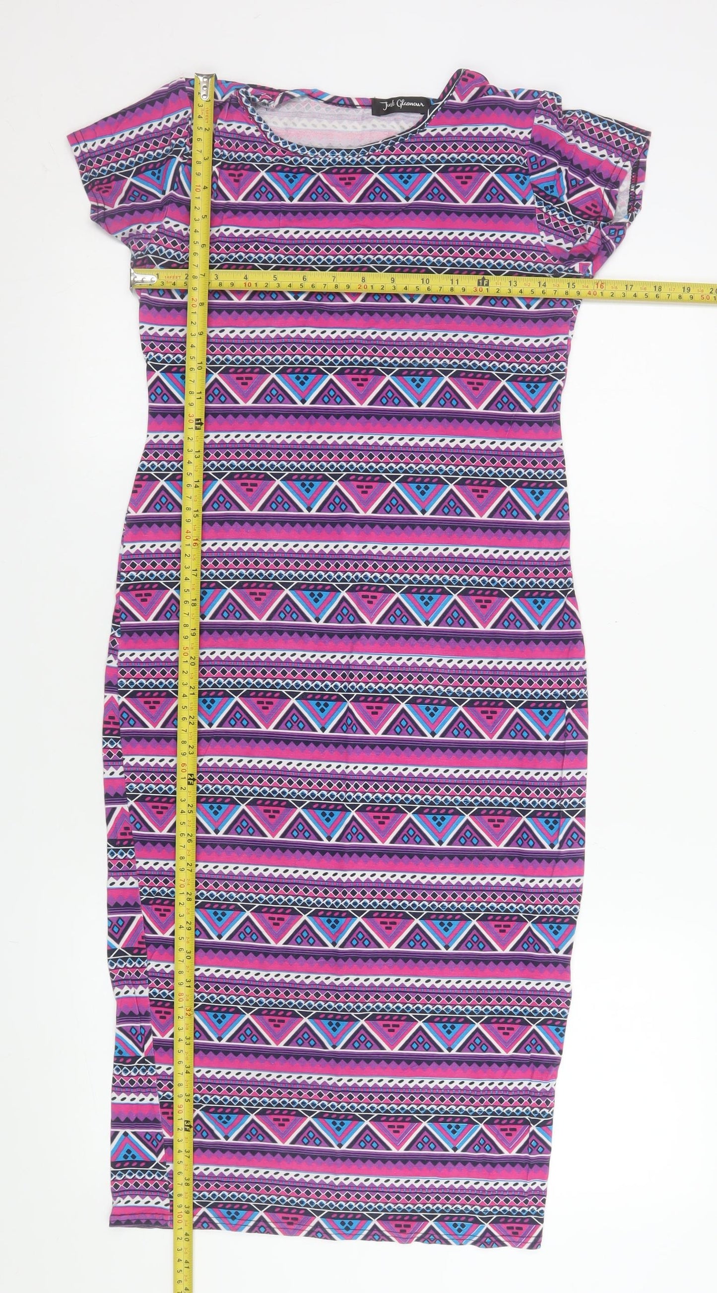 Just Glamour Womens Multicoloured Geometric Bodycon Midi Dress M