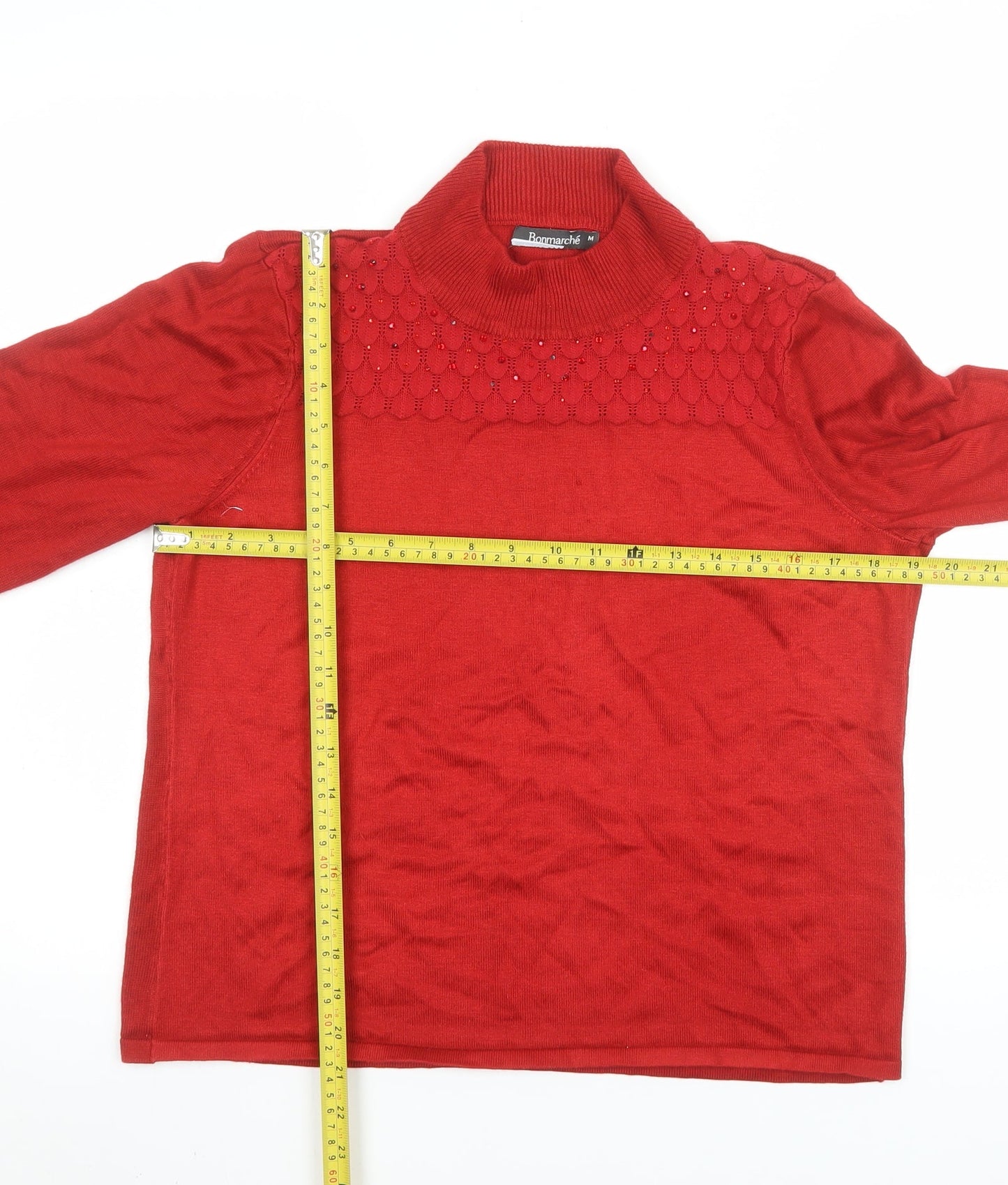 Bonmarché Womens Red Roll Neck Beaded Knit Jumper Size M