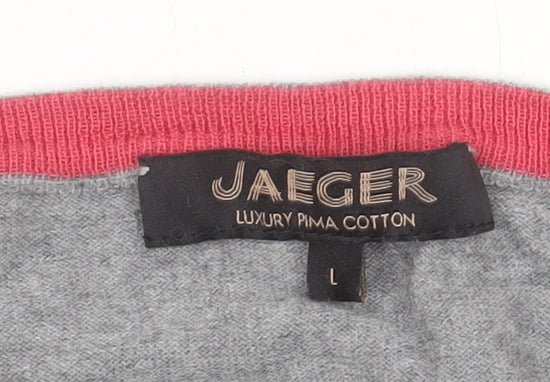Jaeger Women Grey Blue Striped Cotton Crew Neck Jumper L
