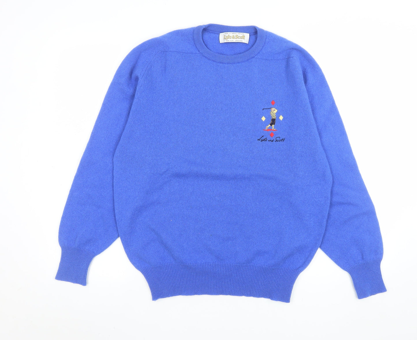 Lyle & Scott Men's Blue Wool Crew Neck Golf Jumper Size L