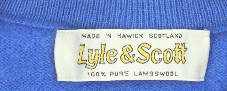 Lyle & Scott Men's Blue Wool Crew Neck Golf Jumper Size L