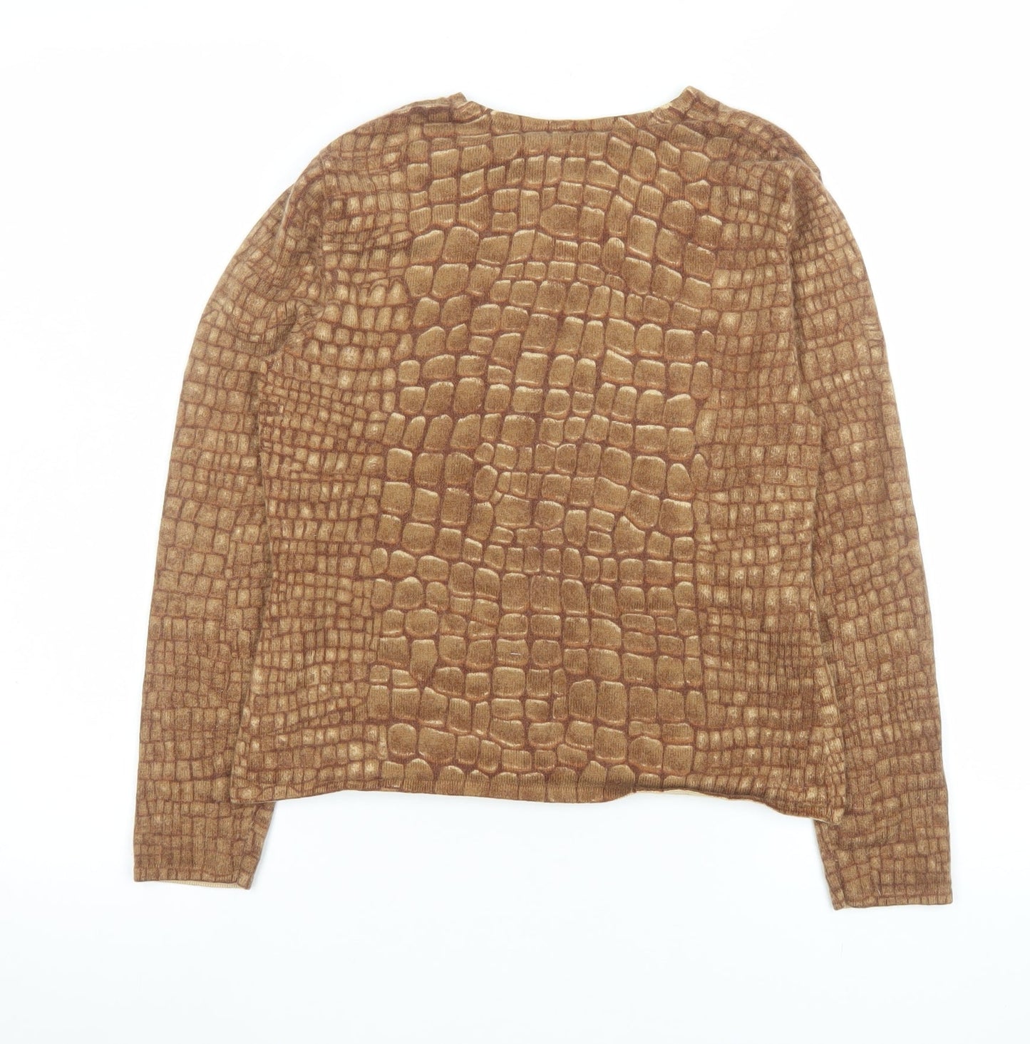 Talbots Women Brown V-Neck Cashmere Blend Animal Print Jumper Petite P