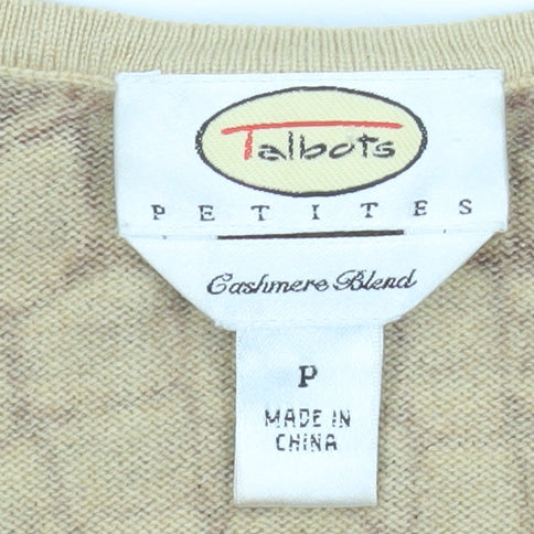 Talbots Women Brown V-Neck Cashmere Blend Animal Print Jumper Petite P