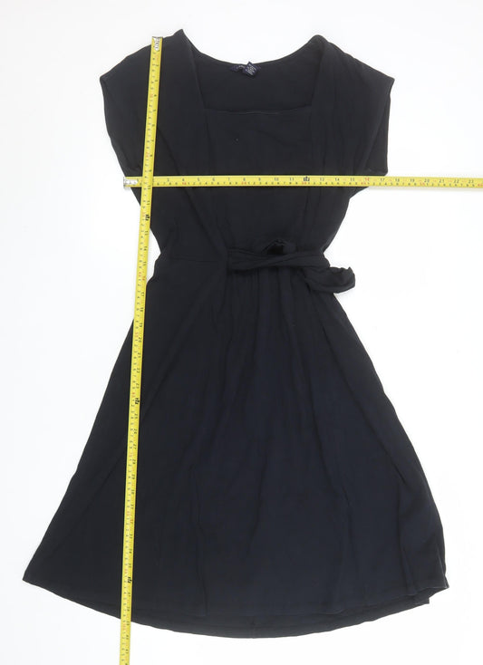 Lands' End Women's Black Fit & Flare Belted Jersey Dress Size M