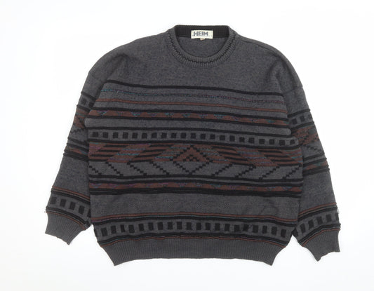 HEIM AMBROSIUS Men's Grey Geometric Wool Blend Pullover Jumper M