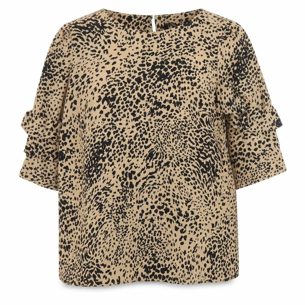 Dunnes Women’s Beige Animal Print Ruffle Sleeve Blouse Size 14