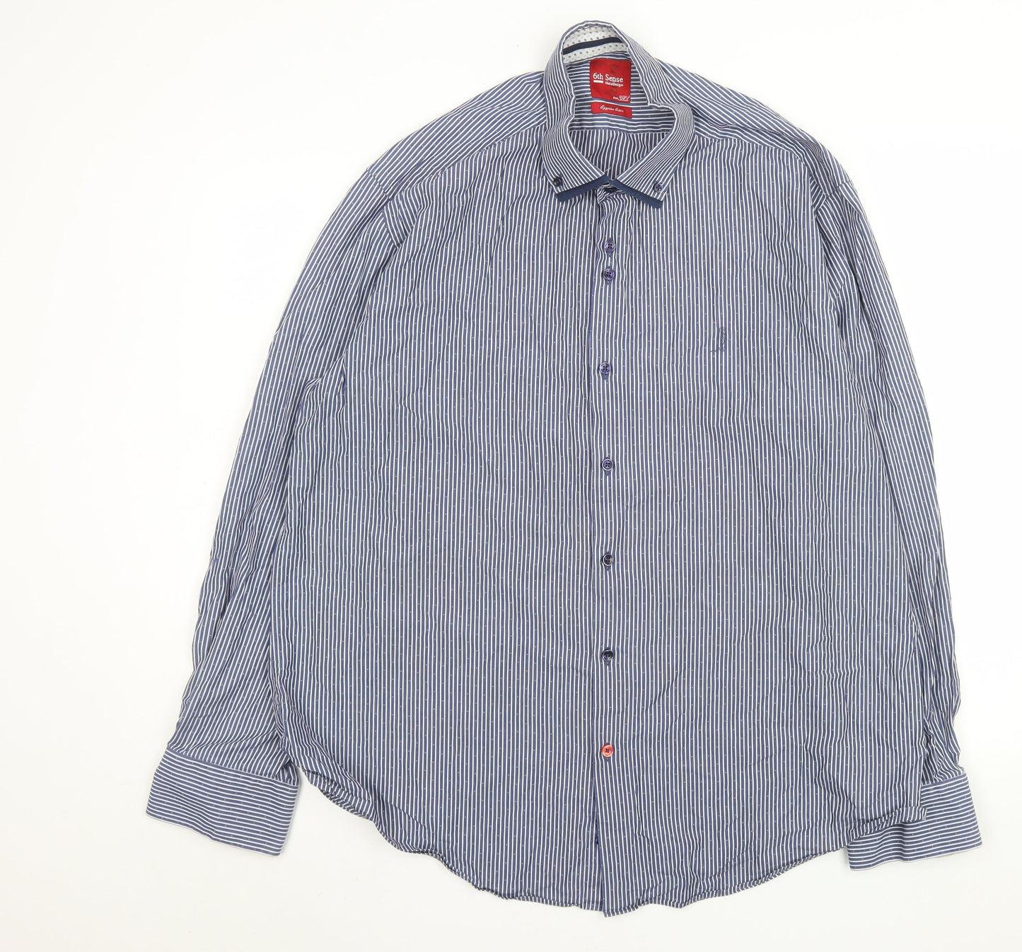 6th Sense Men's Blue Striped 3XL Egyptian Cotton Formal Shirt