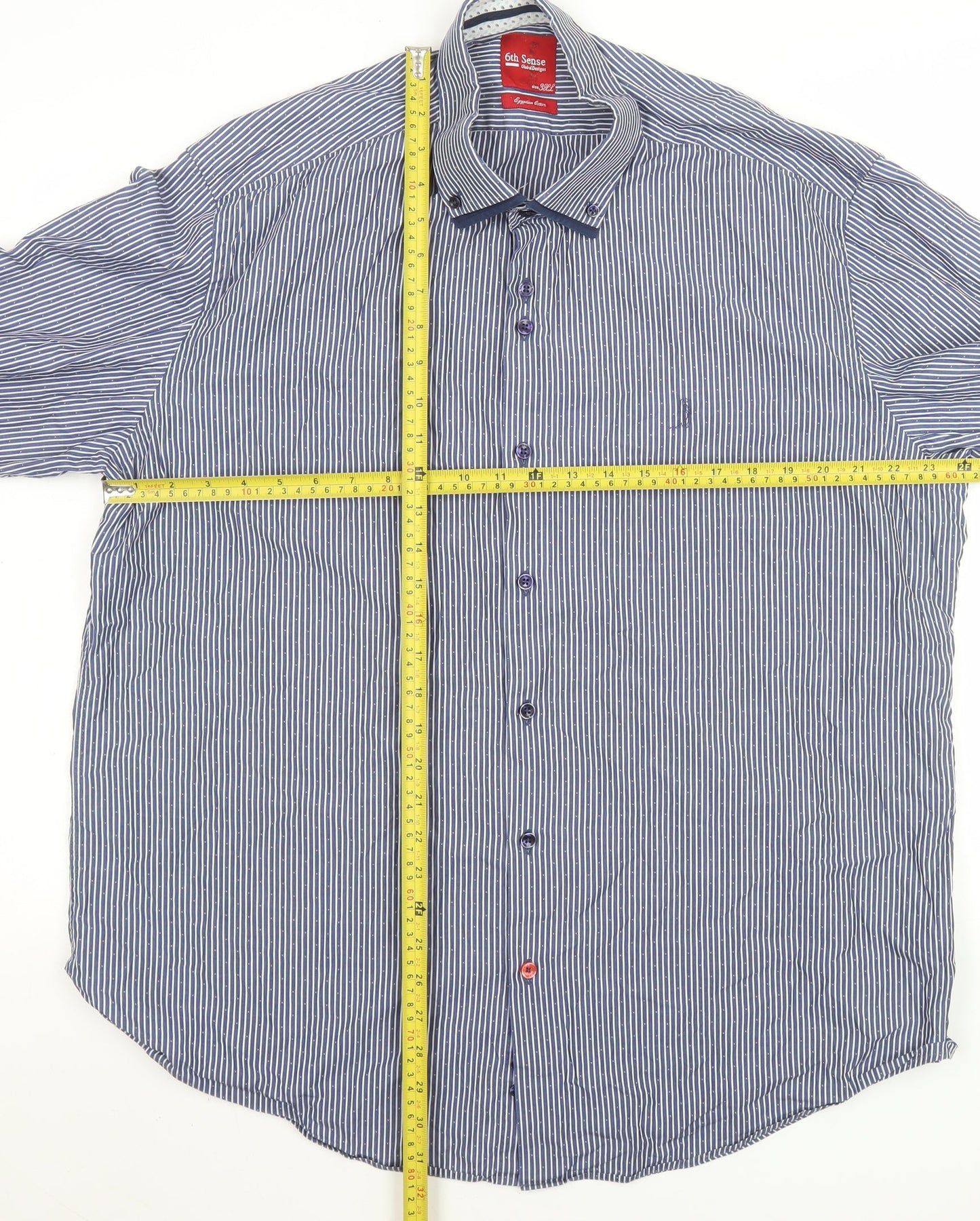 6th Sense Men's Blue Striped 3XL Egyptian Cotton Formal Shirt