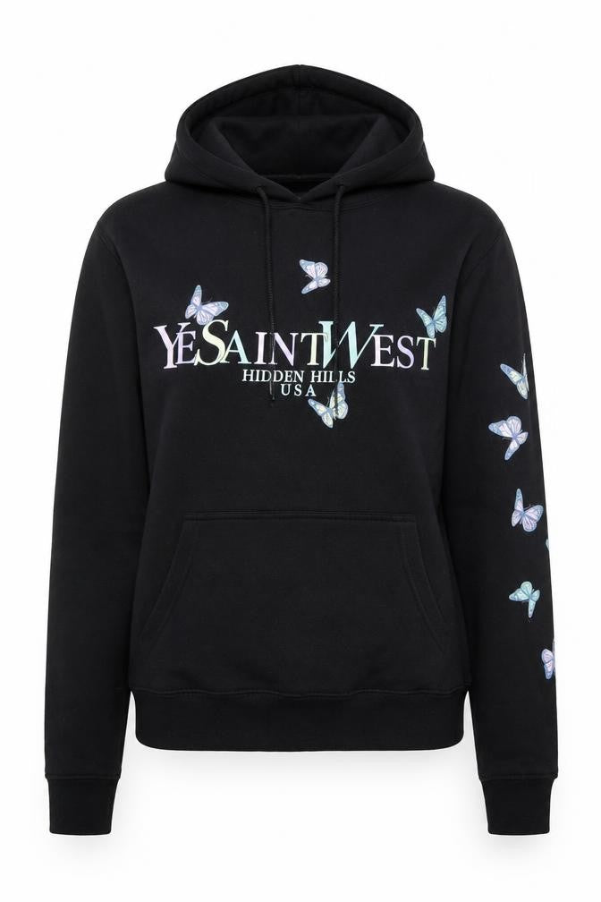 Boohoo Womens Black Butterfly Graphic Pullover Hoodie Size S