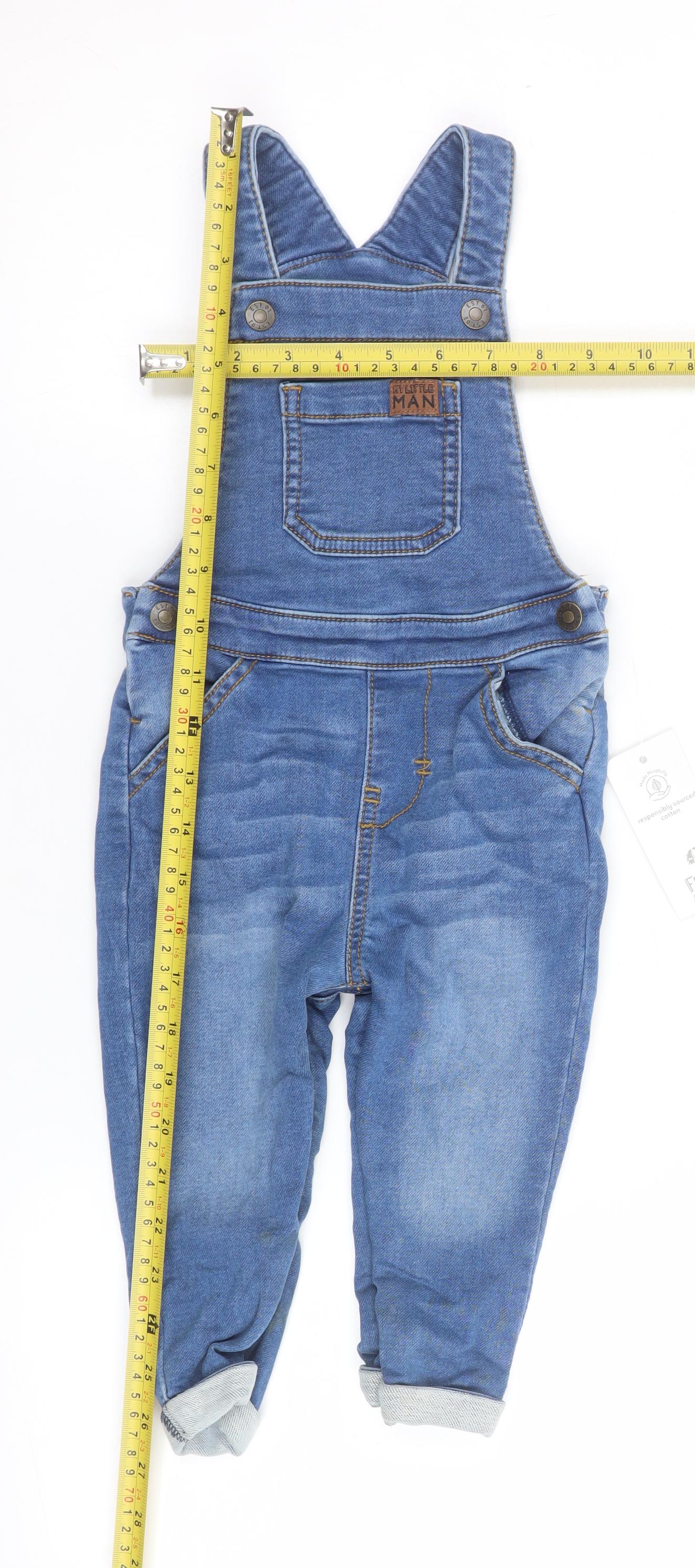F&F Blue Denim Baby Jeans Overalls 12-18 Months Unisex Cotton Stretch