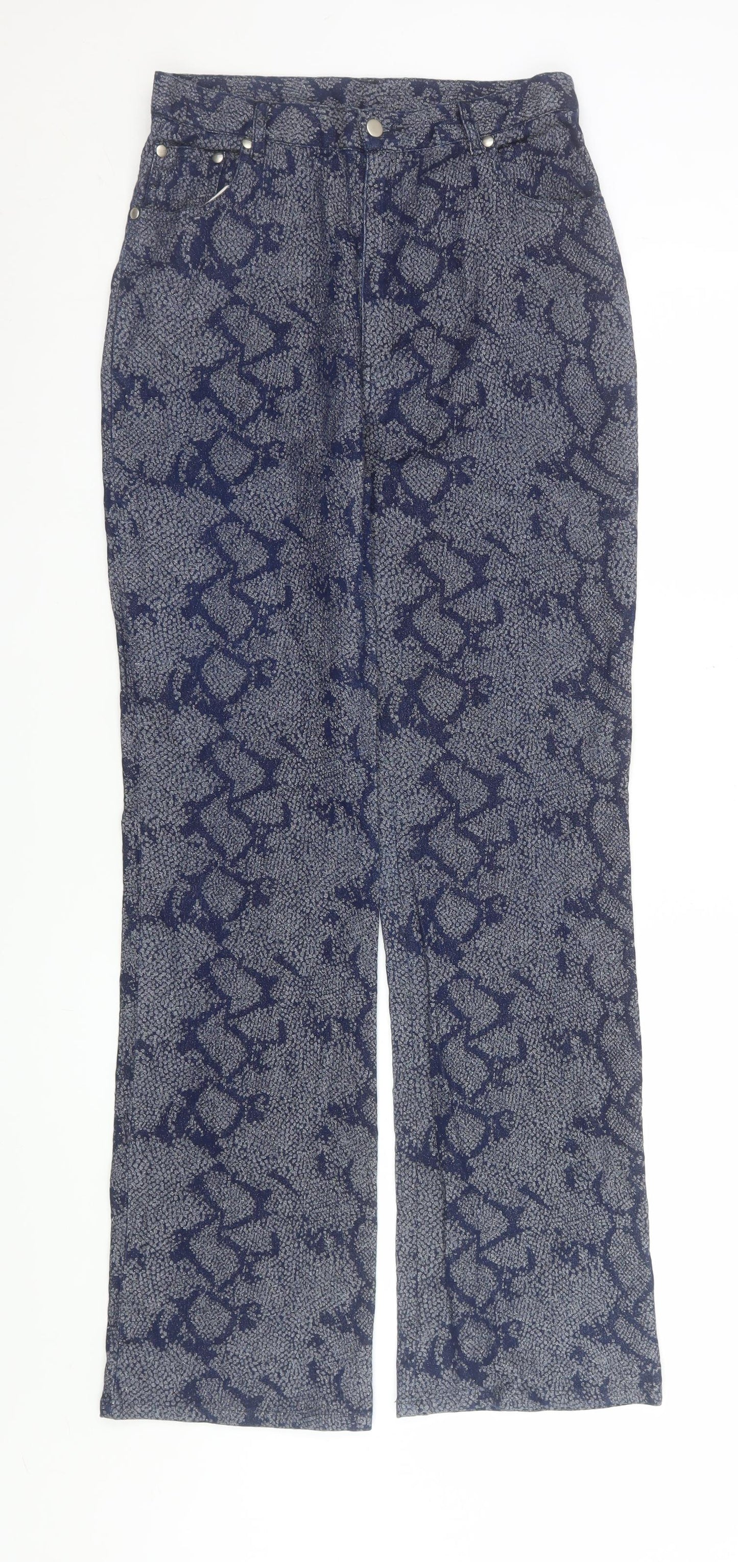 Aftershock Womens Blue Animal Print Straight Leg Trousers Size M
