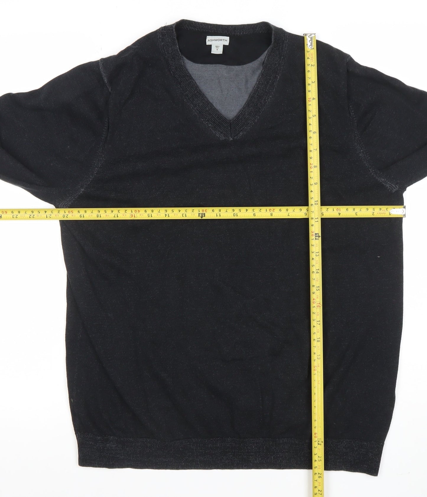Ashworth Men's Black Cotton V-Neck Golf Jumper Size M