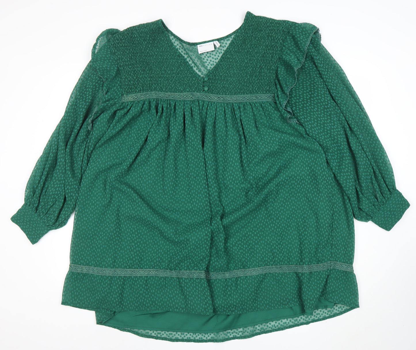 ASOS Design Women’s Green Smocked V-Neck Fit & Flare Dress Size 16
