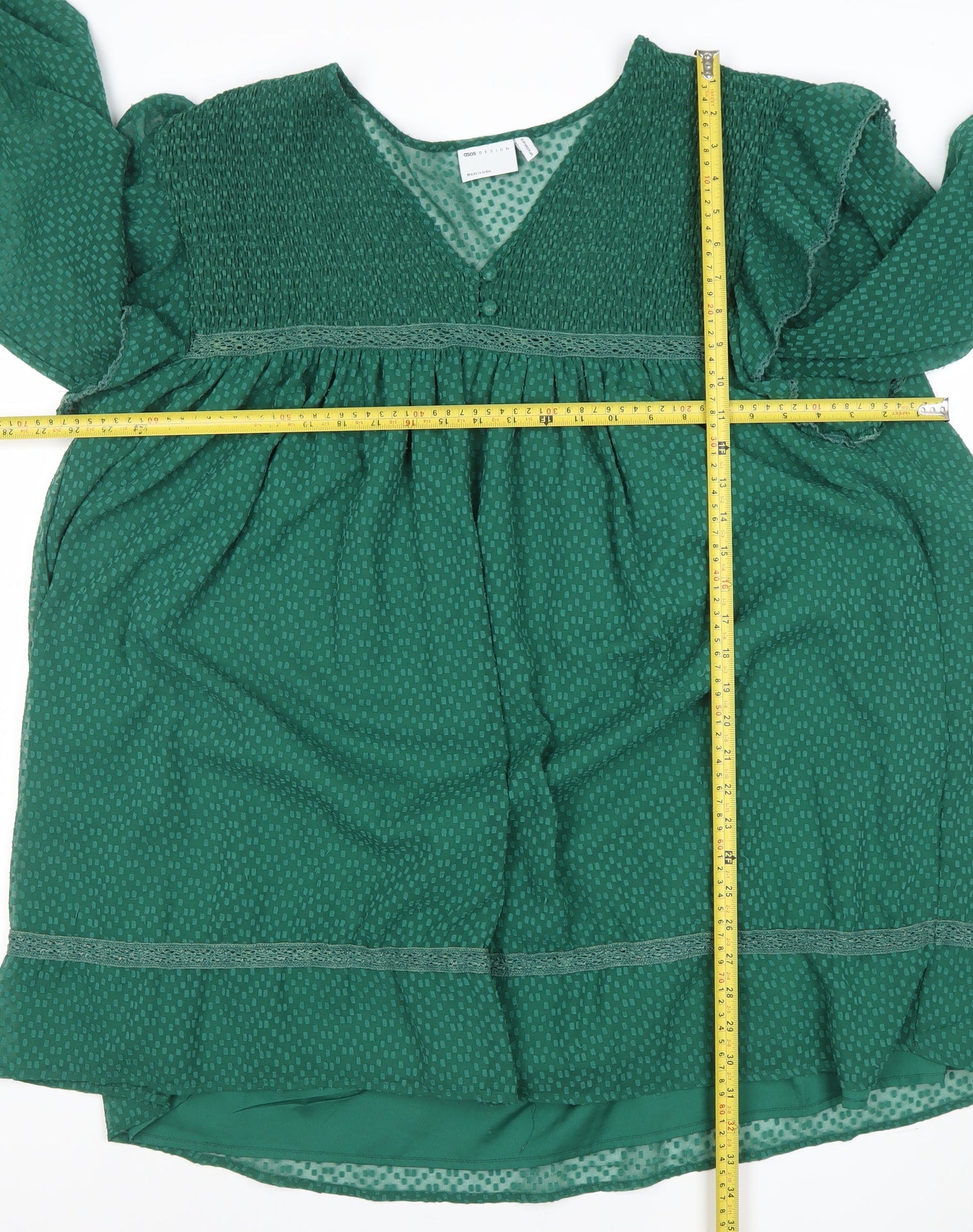 ASOS Design Women’s Green Smocked V-Neck Fit & Flare Dress Size 16