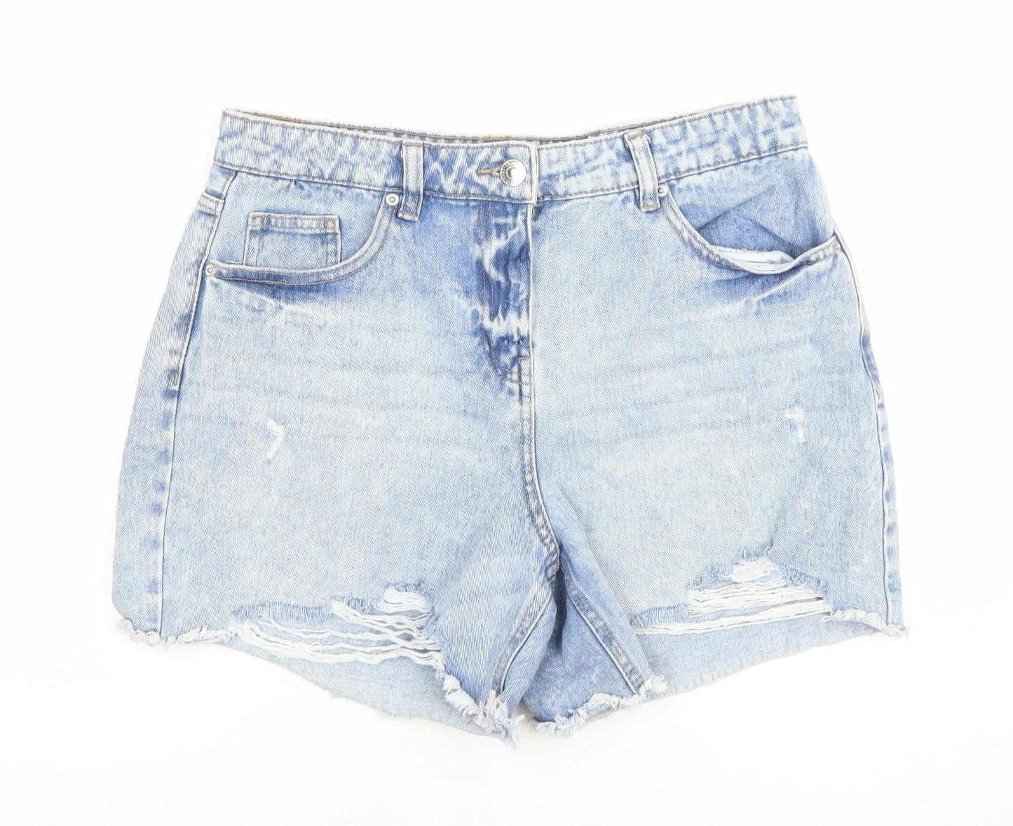 Papaya Women Blue Size 10 High Rise Cut-Off Denim Shorts