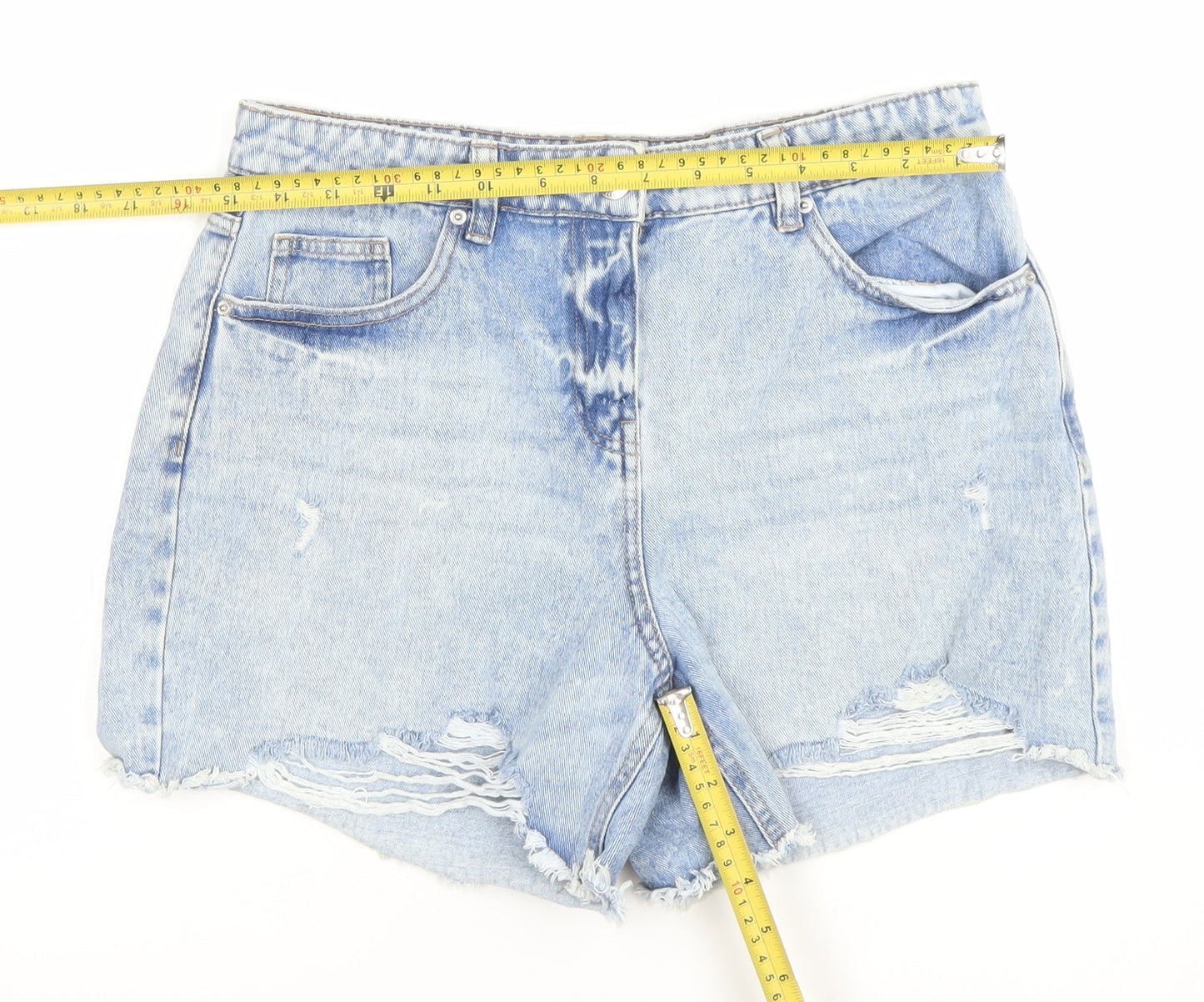 Papaya Women Blue Size 10 High Rise Cut-Off Denim Shorts