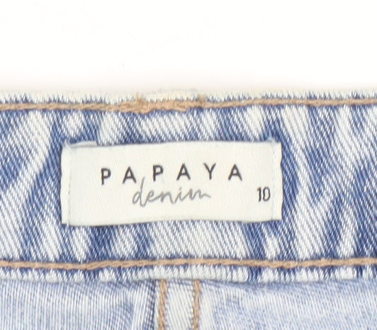 Papaya Women Blue Size 10 High Rise Cut-Off Denim Shorts