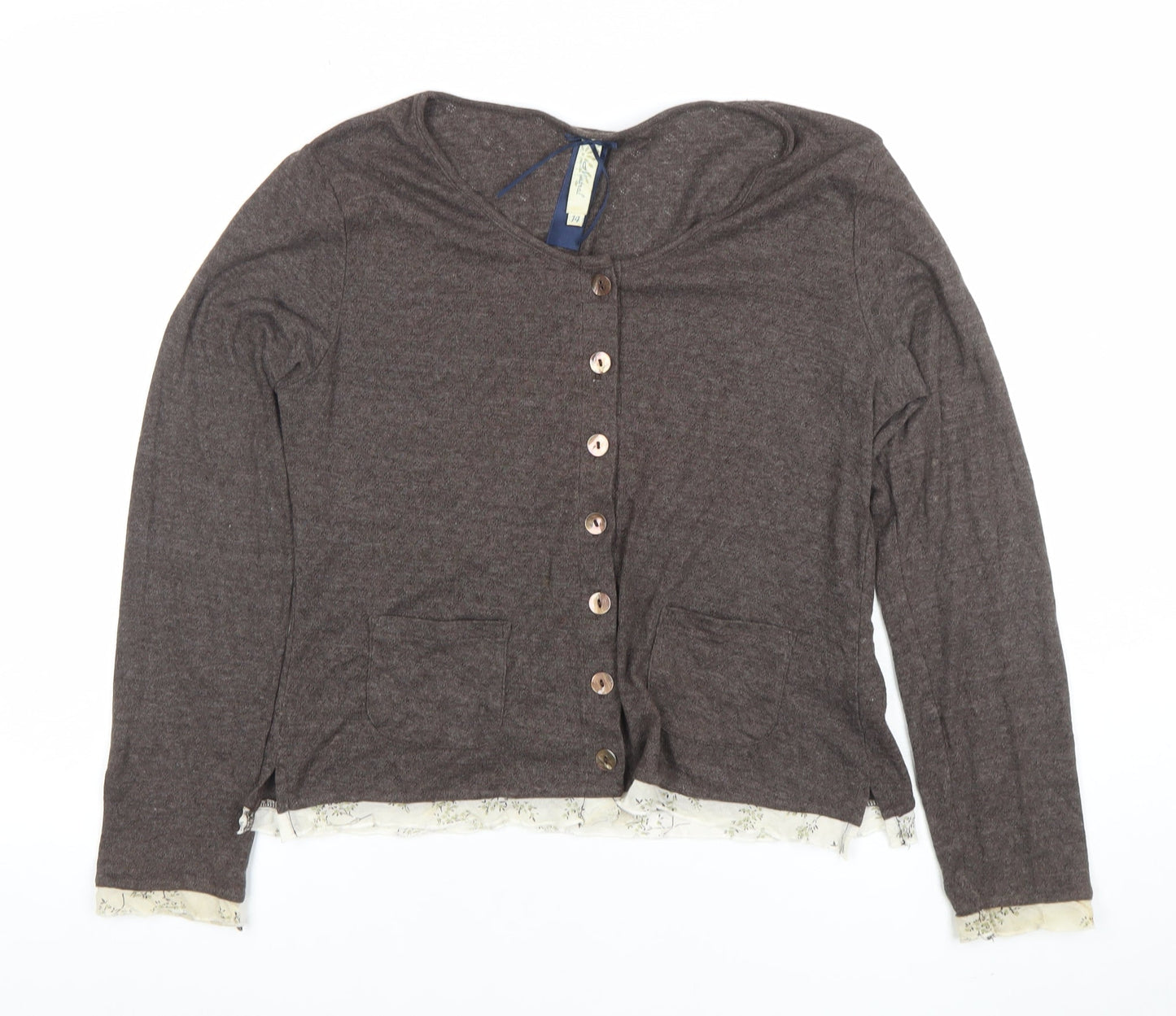 Mistral Women Brown Size 14 Cotton Blend Button Cardigan