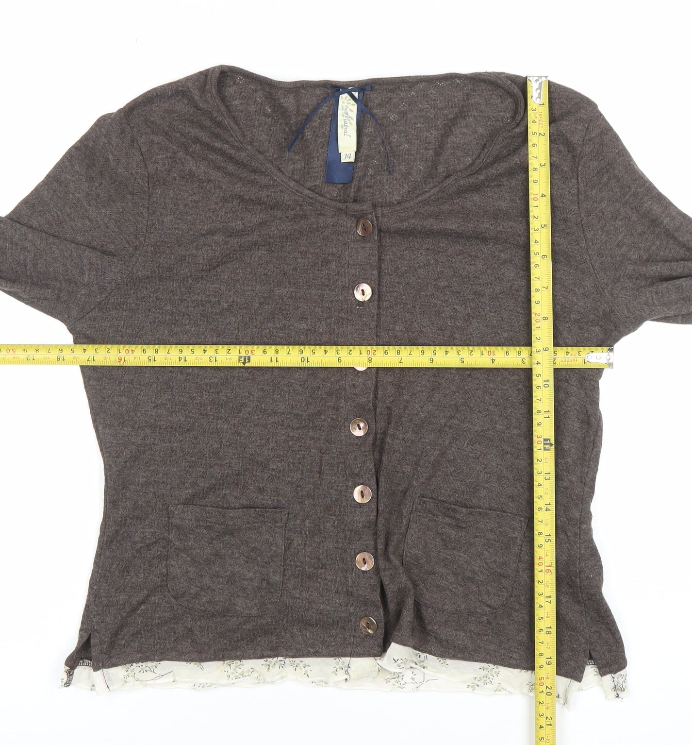 Mistral Women Brown Size 14 Cotton Blend Button Cardigan