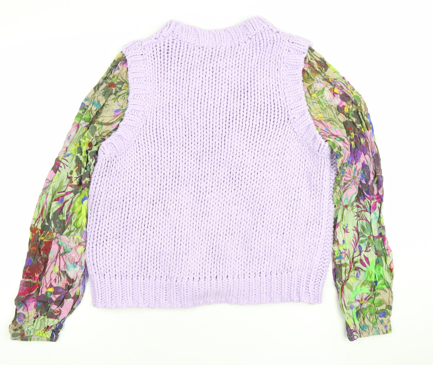 Next Women Purple Chunky-Knit Floral Sleeve Jumper M
