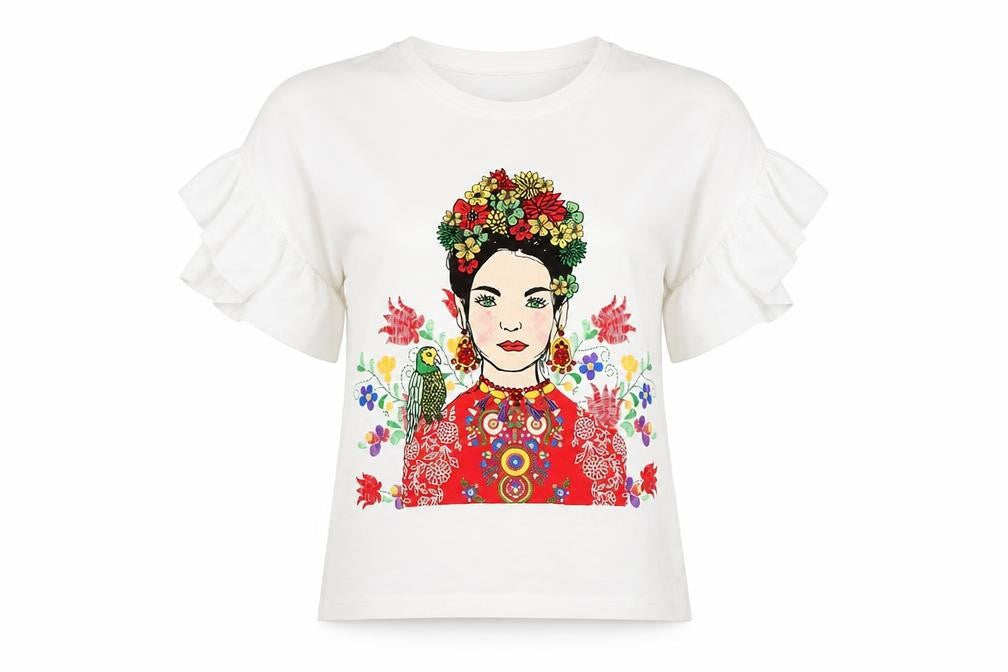 Savior Women White Large Graphic Puff Sleeve T-Shirt
