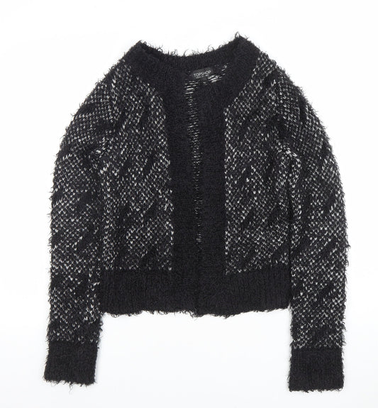 Topshop Women's Black Knit Cardigan Size 8 Crew Neck Long Sleeve