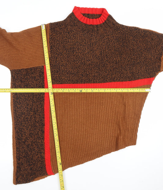 Next Womens Brown Mock Neck Geometric Chunky Knit Jumper Size S