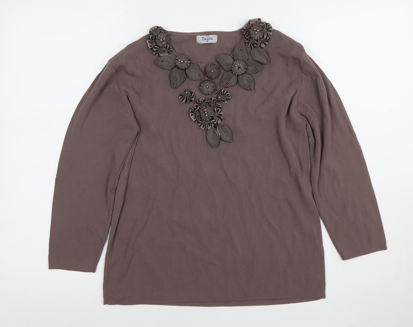 Talisa Women’s Brown Long Sleeve Tunic Blouse Size 2 Viscose Knit Top