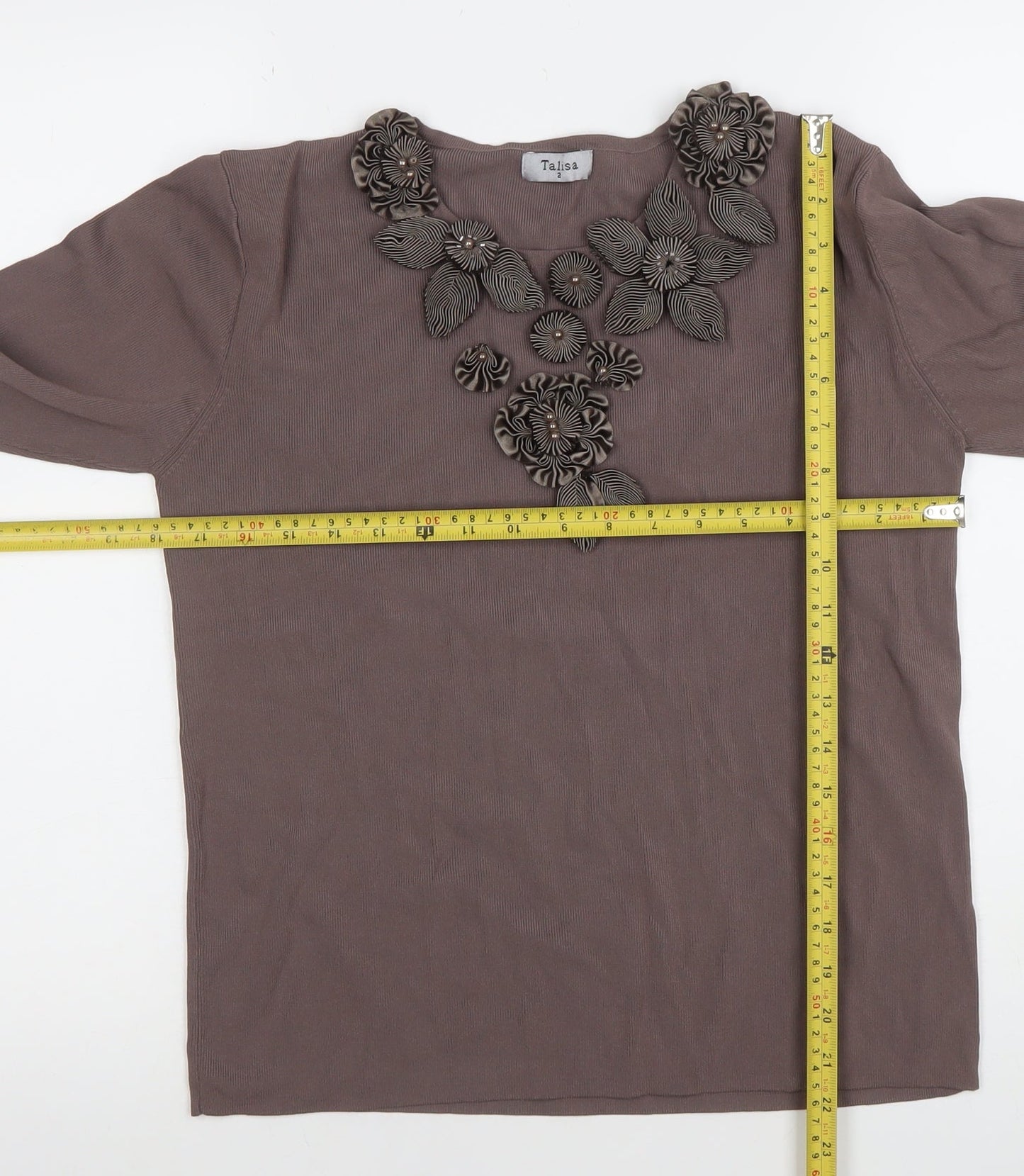 Talisa Women’s Brown Long Sleeve Tunic Blouse Size 2 Viscose Knit Top